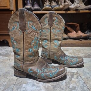 Corral Circle G Women's Boots Size 7.5 M Cowboy Turquoise Dragonfly Embroidered